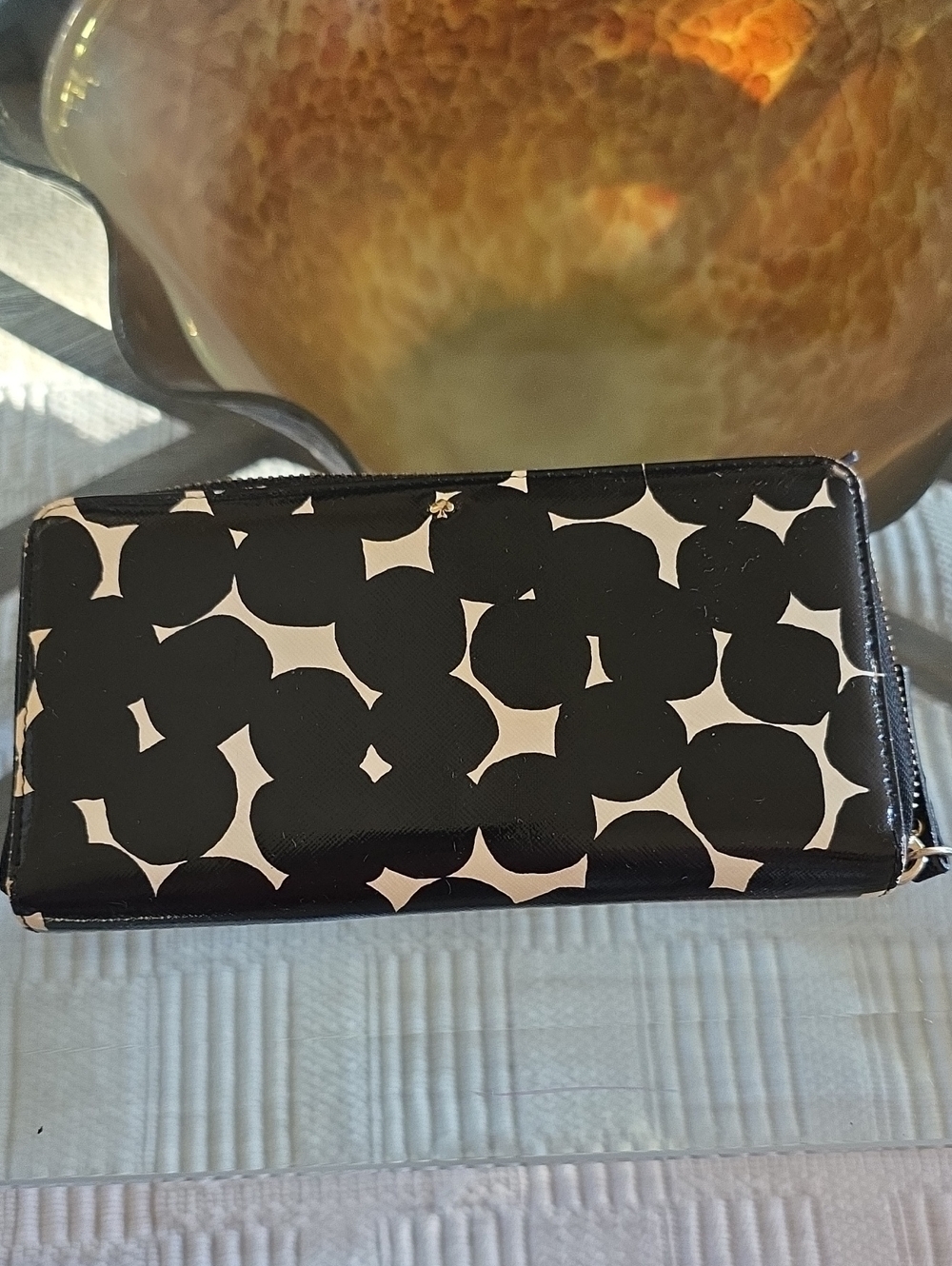 Kate Spade New York continental wallet black & white abstract polka dot pattern